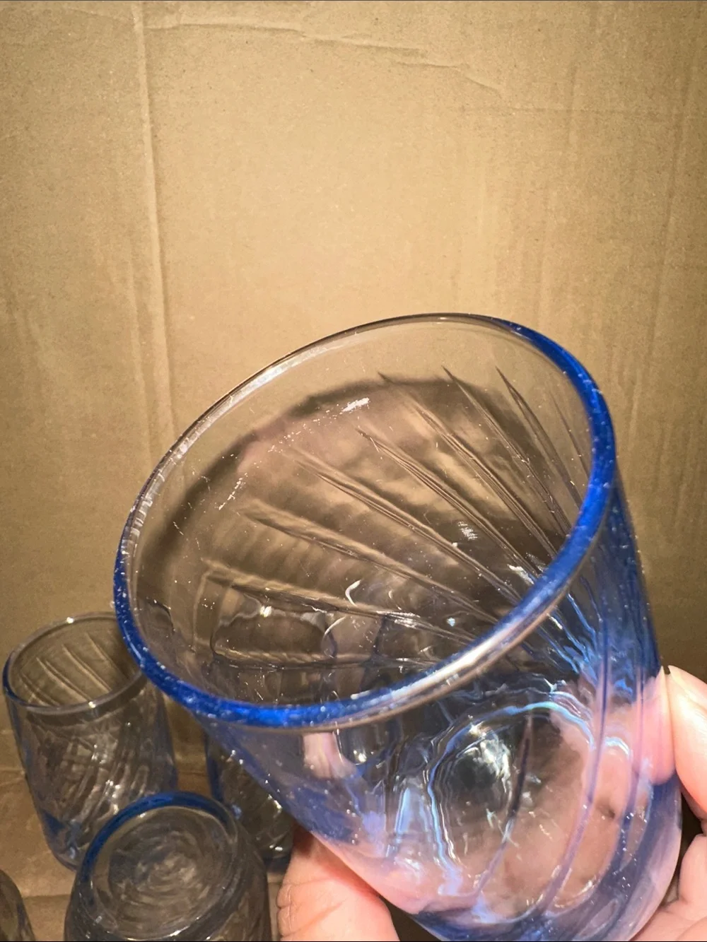Set of 6 Libbey Swirl Optic Light Blue Tumbler Glasses